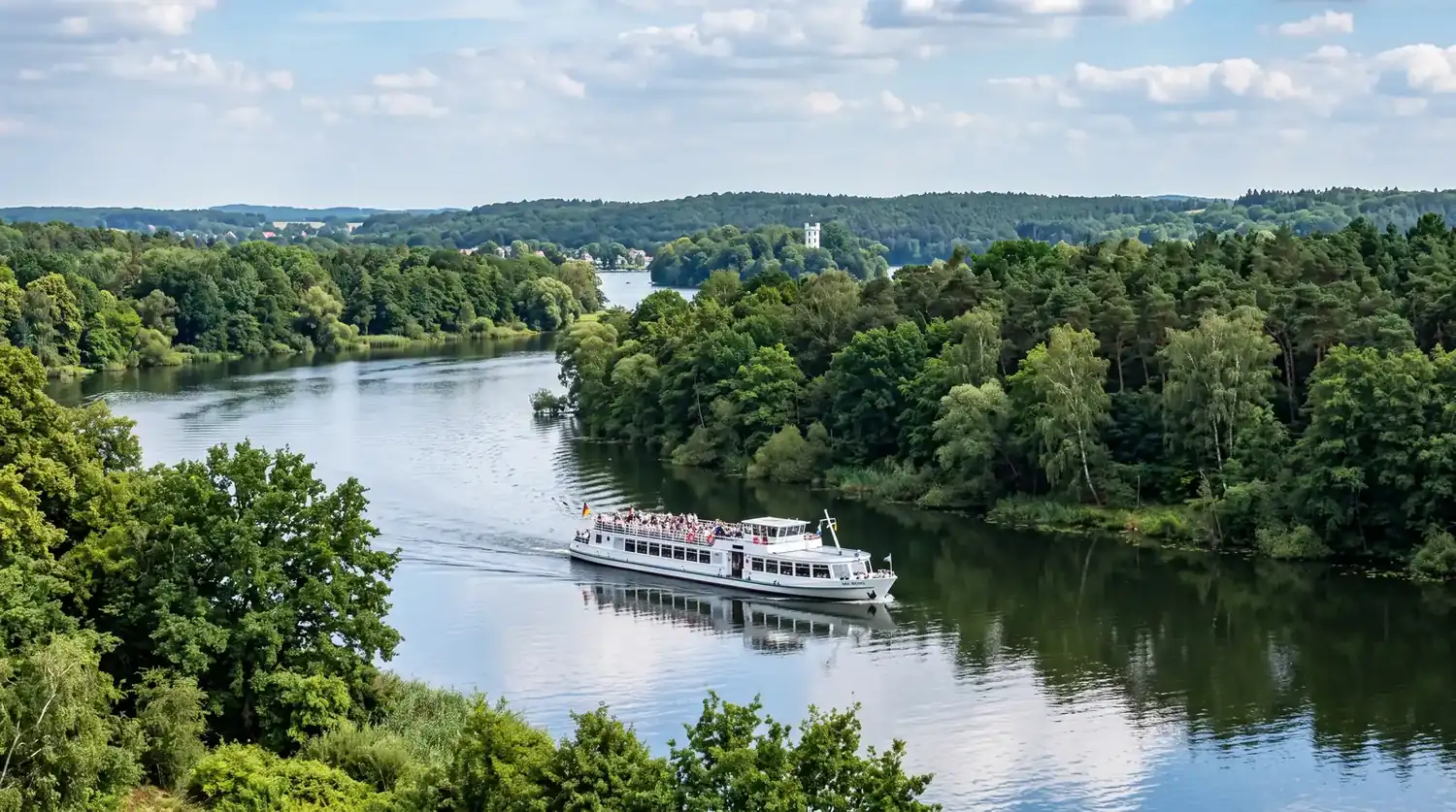 Excursion boat on the forested Havel near Berlin