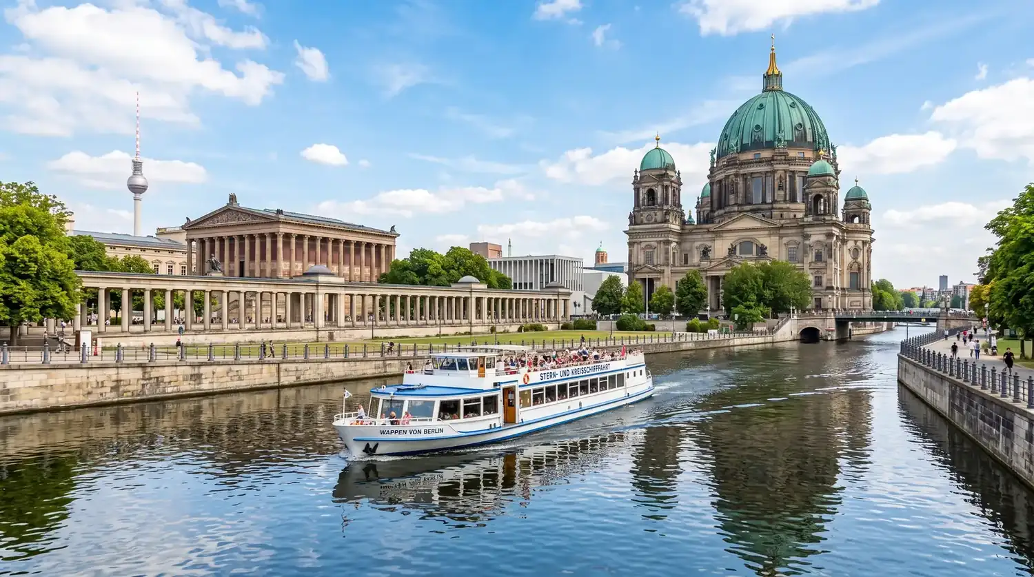 Berlin boat tour passing the Berlin Cathedral dome on Museum Island
