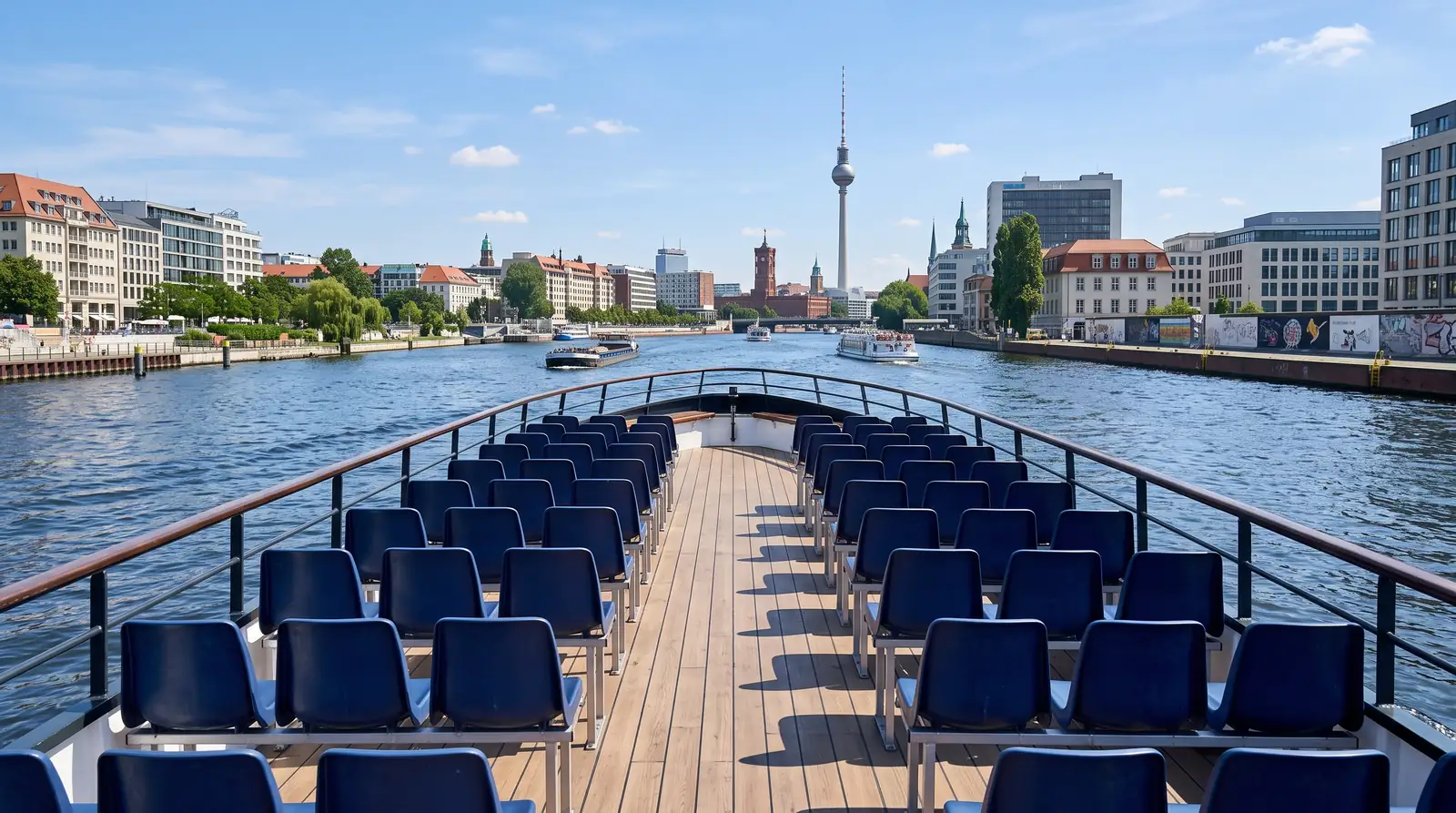 View from the open deck of a Berlin Spree sightseeing boat