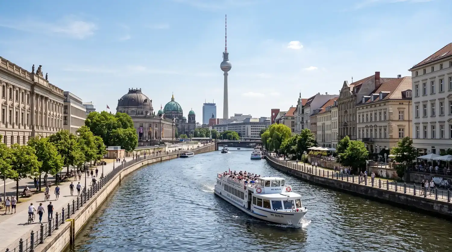 Berlin Spree cruise with the TV Tower in the distance