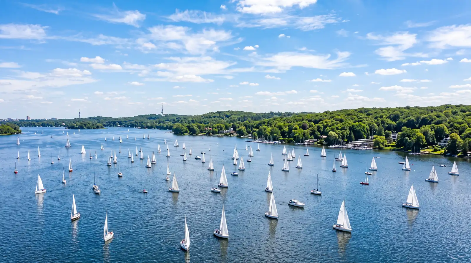 White sailboats on Wannsee lake near Berlin